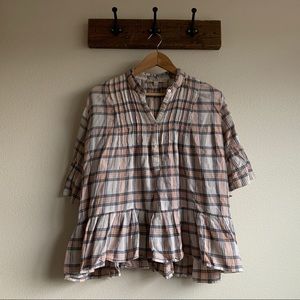 LOFT — plaid bell sleeve top